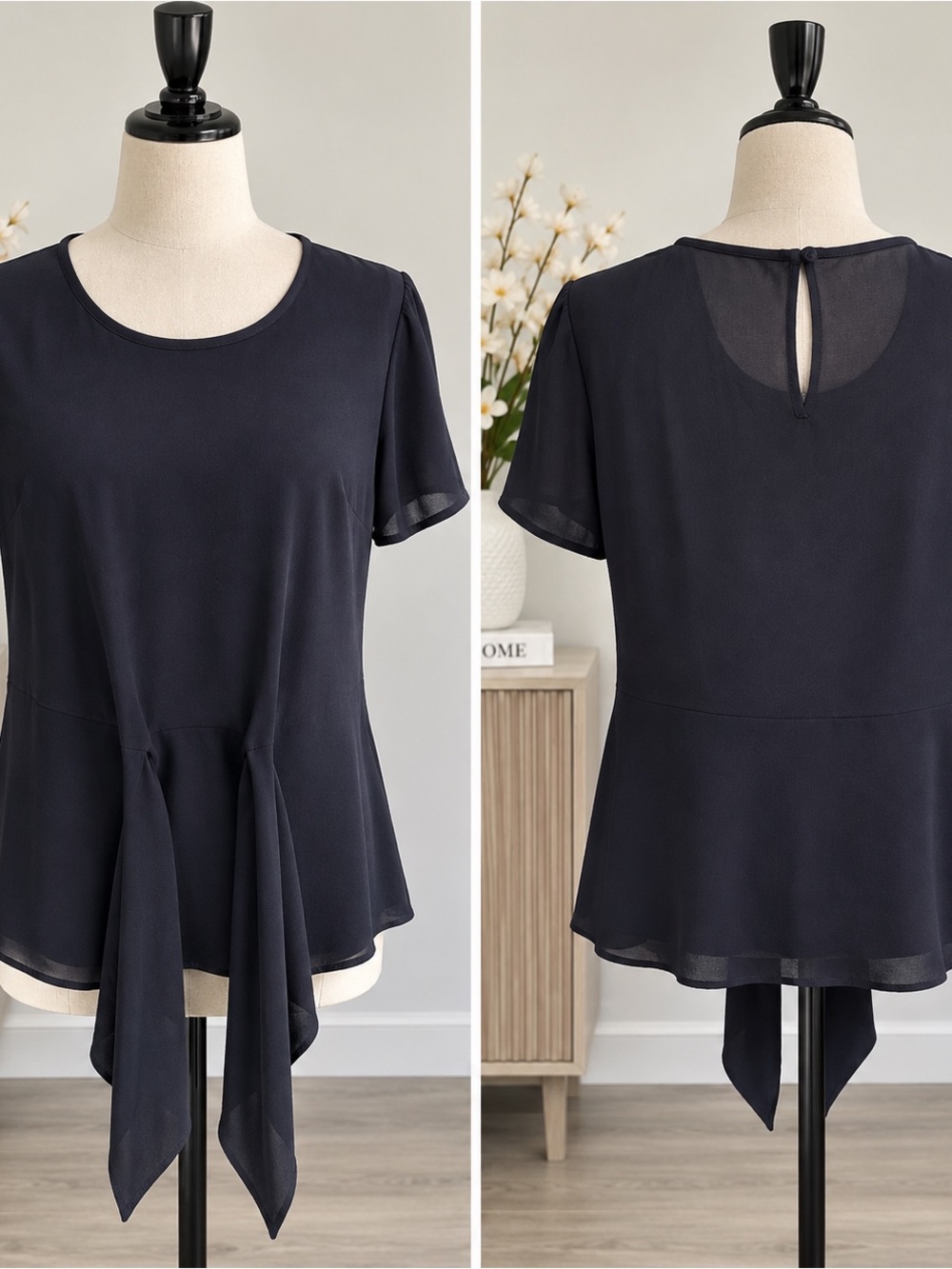 Title: Michael Kors Black Tie-Front Blouse Size M